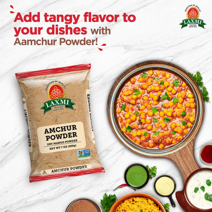 Laxmi Amchur Powder (Dried Mango Powder) - 200gms (7oz) | Dried and powdered green mango Amchoor Powder | Non GMO certified |Pure Powdered Green Mango