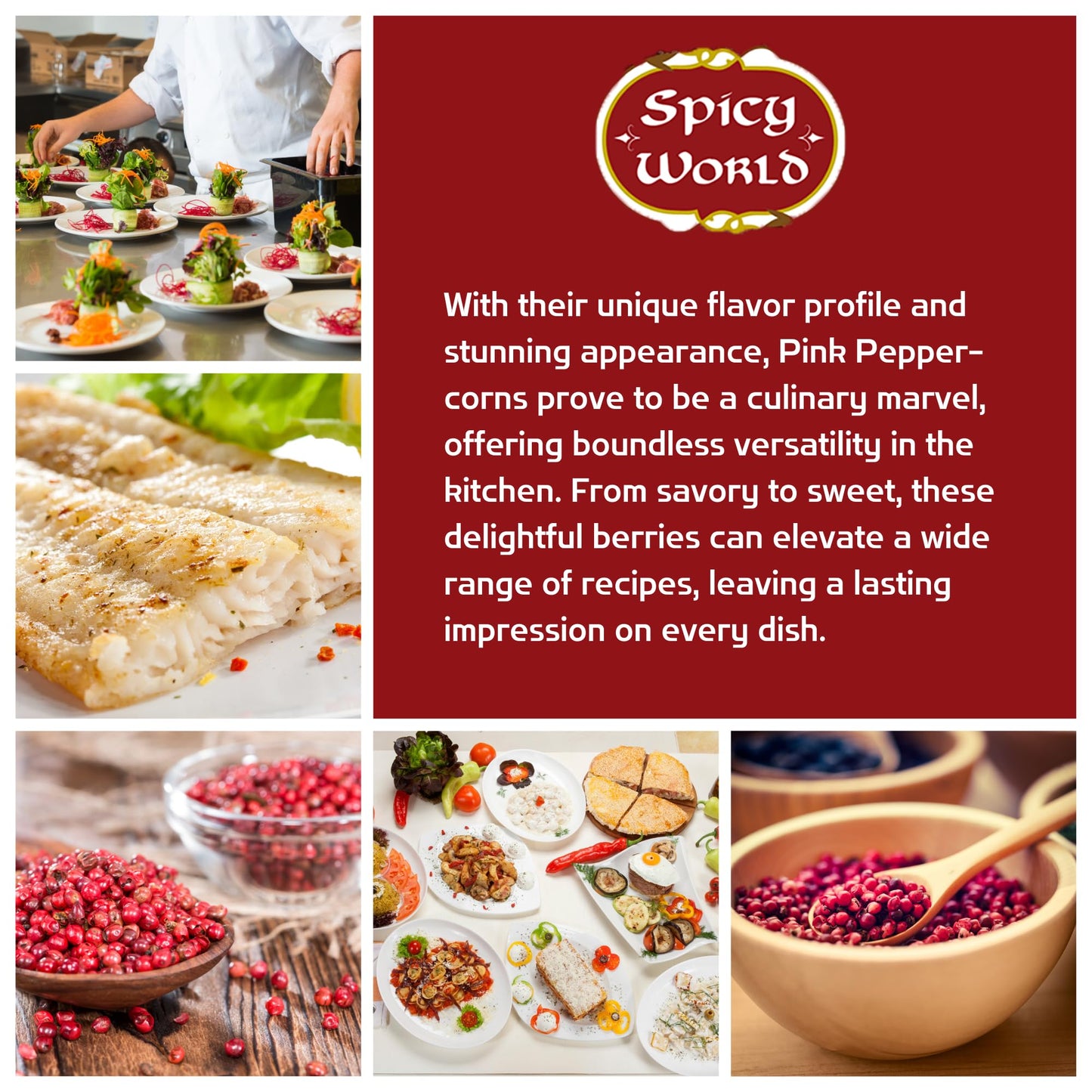 Spicy World Pink Peppercorns Whole 1.75Oz Bag - Steam Sterilized, Vegan, Premium Quality Whole Peppercorns