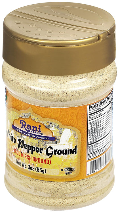 Rani White Pepper (GOL Mirch), Ground Spice 3oz (85g) PET Jar ~ All Natural | Vegan | Gluten Friendly | Non-GMO | Kosher | Indian Origin
