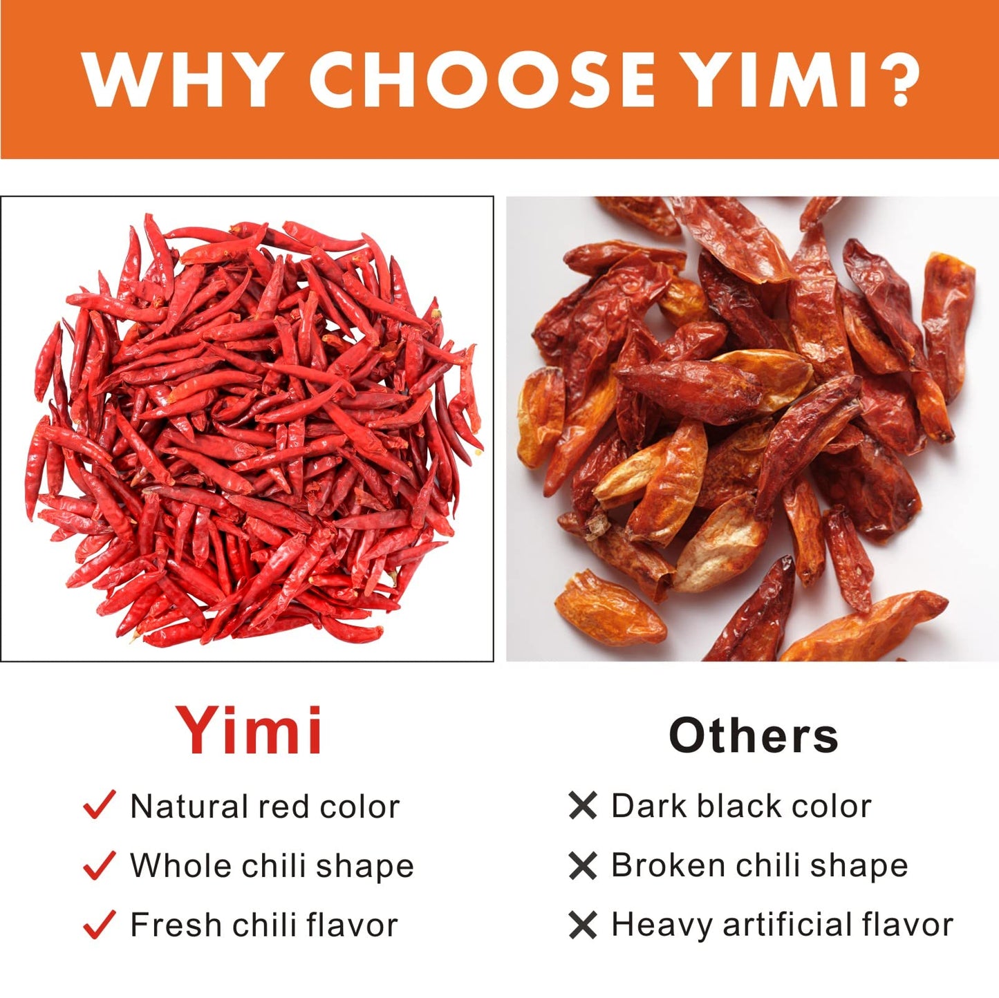 Yimi Dried Chiles Peppers, 10.7oz Dry Whole Red Chilis, Spicy Hot Heat, Great For Mexican,Thai and Chinese Recipes,like Pozole, Tamales, Hotpot, In Resealable Bags, Medium Hot, Ideal for Gift