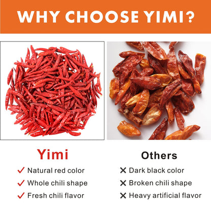 Yimi Dried Chiles Peppers, 10.7oz Dry Whole Red Chilis, Spicy Hot Heat, Great For Mexican,Thai and Chinese Recipes,like Pozole, Tamales, Hotpot, In Resealable Bags, Medium Hot, Ideal for Gift