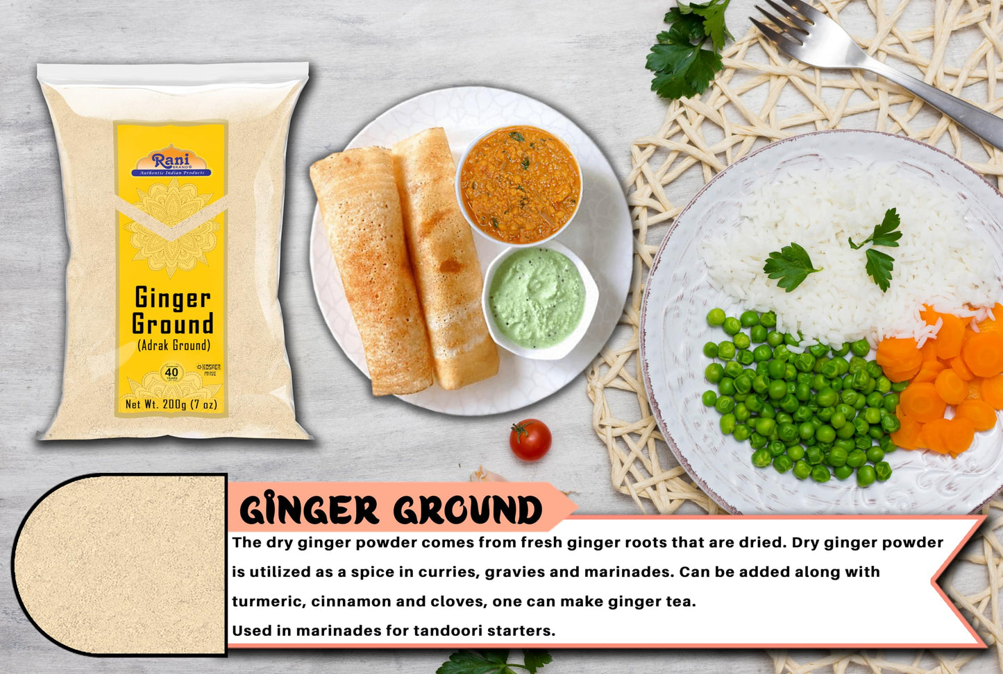 Rani Ginger (Adarak) Powder Ground, Spice 7oz (200g) ~ All Natural | Vegan | Gluten Friendly | NON-GMO | Kosher | Indian Origin