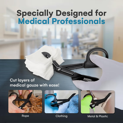Madison Supply Medical Scissors, EMT and Trauma Shears - 7.5-Inch Bandage Scissors, Stainless Steel Medical Shears - Fluoride-Coated Blades for First Responders, Nurses, and Doctors (2 Pack, Black)