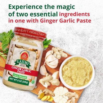 Laxmi Ginger Garlic Paste, 8 oz | Ginger and Garlic Paste in a Jar | Garlic and Ginger Paste for Cooking | A pure fresh staple