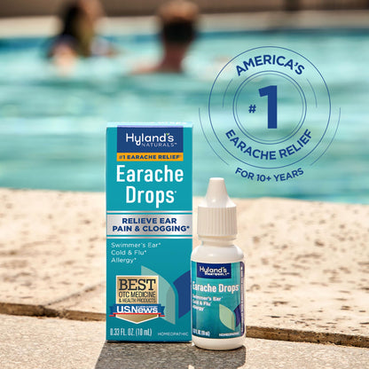 Hyland's Earache Drops, Natural Relief of Swimmer's Ear, Cold and Flu, Allergy Symptoms, Ages 4 and up, Day and Night, 0.33 Fl Oz