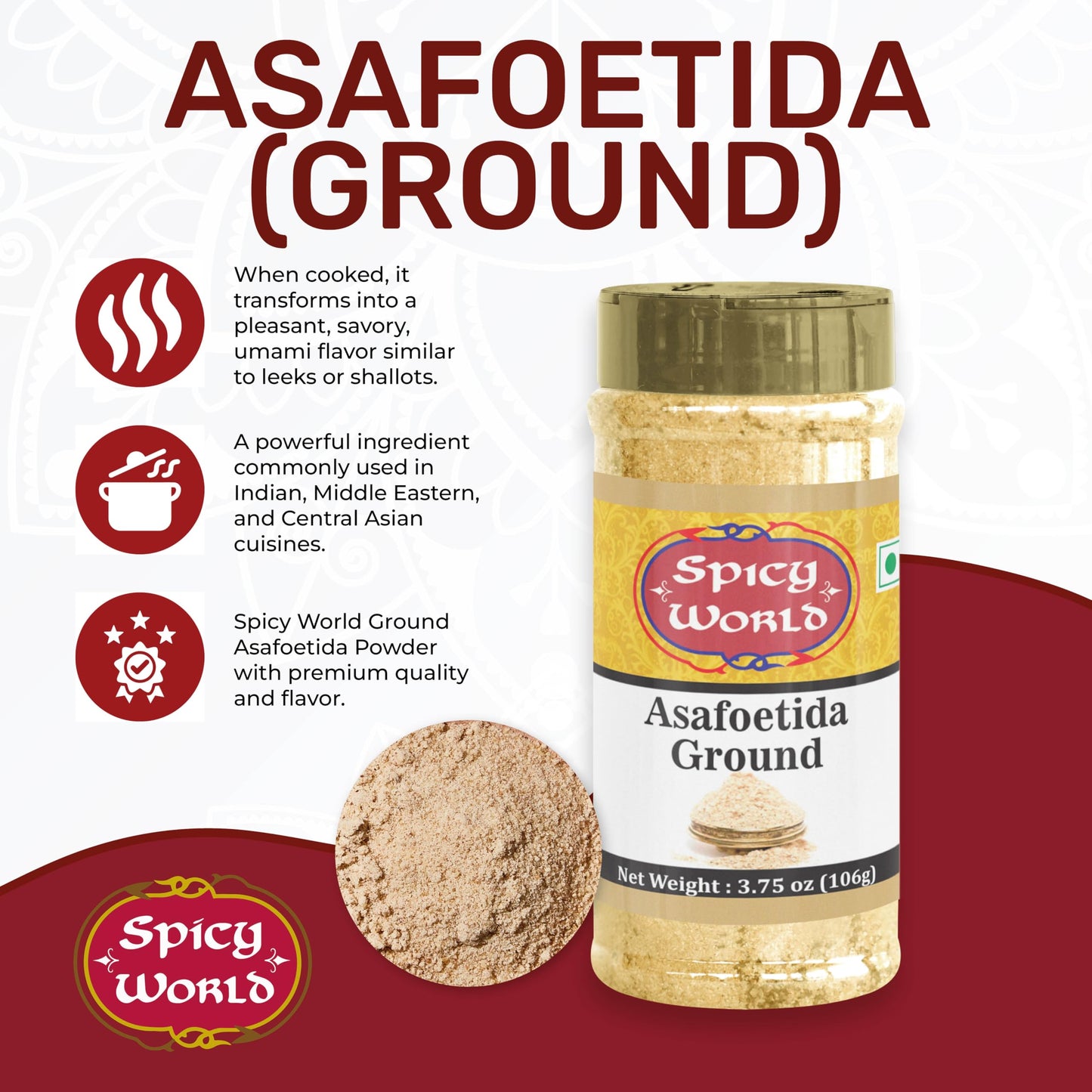 Asafoetida (Hing / Heeng) Ground Powder, 3.75 oz (106g) - All Natural & Non GMO - by Spicy World
