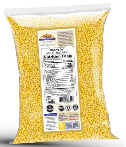 Rani Moong Dal (Split Mung Beans Without Skin) Lentils Indian 64oz (4lbs) 1.81kg Bulk ~ All Natural | Gluten Friendly | Non-GMO | Kosher | Vegan | Indian Origin
