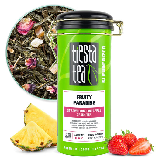 Tiesta Tea - Fruity Paradise, Loose Leaf, Strawberry Pineapple Green Tea, Premium Blend, Medium Caffeinated Green, Make Hot or Iced & Brews Up to 50 Cups, 4oz Refillable Tin