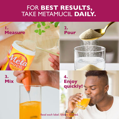 Metamucil 4-in-1 Psyllium Husk GLP-1 Friendly Fiber Supplement, Sugar-Free, 180 teaspoons, Orange Flavored, Daily Fiber Powder for Digestive Health, made with Plant-Based Psyllium Husk Fiber