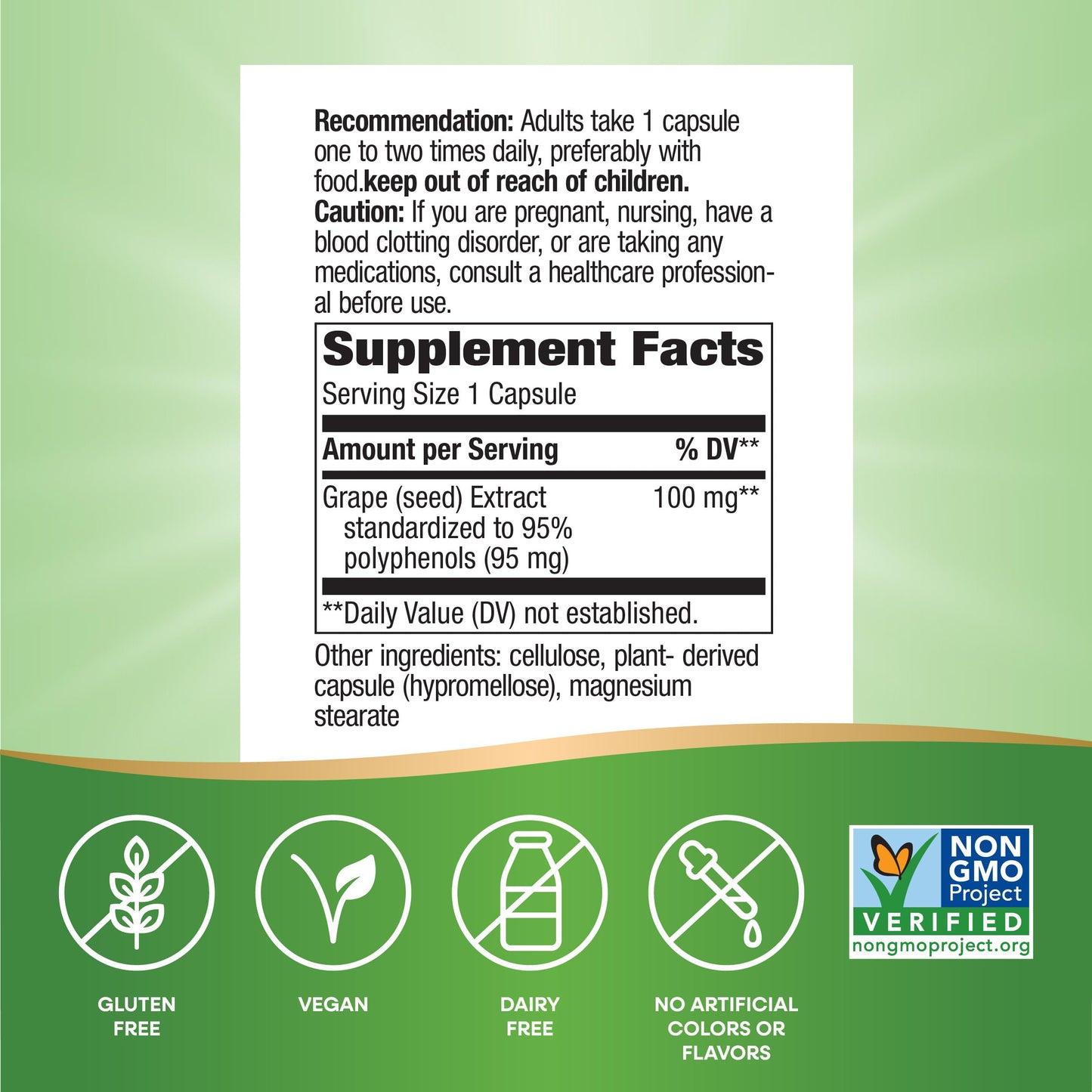 Nature's Way Grape Seed Standardized Extract, Supports Healthy Skin and Veins*, Antioxidant Support*, Non-GMO Project Verified, 60 Vegan Capsules (Packaging May Vary)