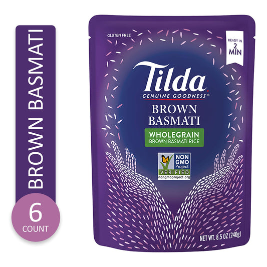 Tilda Legendary Rice Steamed Basmati, Brown, 8.5 Ounce (Pack of 6)