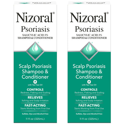 Nizoral Psoriasis Shampoo & Conditioner, 11 Oz, Gentle Scalp Treatment, Relieves Itching, Flaking, Redness, Scaling Effective Scalp Psoriasis Shampoo with Salicylic Acid and Tea Tree Oil (Pack of 2)