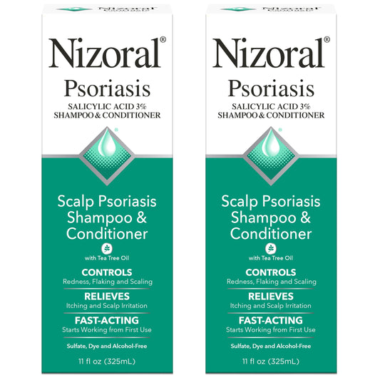 Nizoral Psoriasis Shampoo & Conditioner, 11 Oz, Gentle Scalp Treatment, Relieves Itching, Flaking, Redness, Scaling Effective Scalp Psoriasis Shampoo with Salicylic Acid and Tea Tree Oil (Pack of 2)