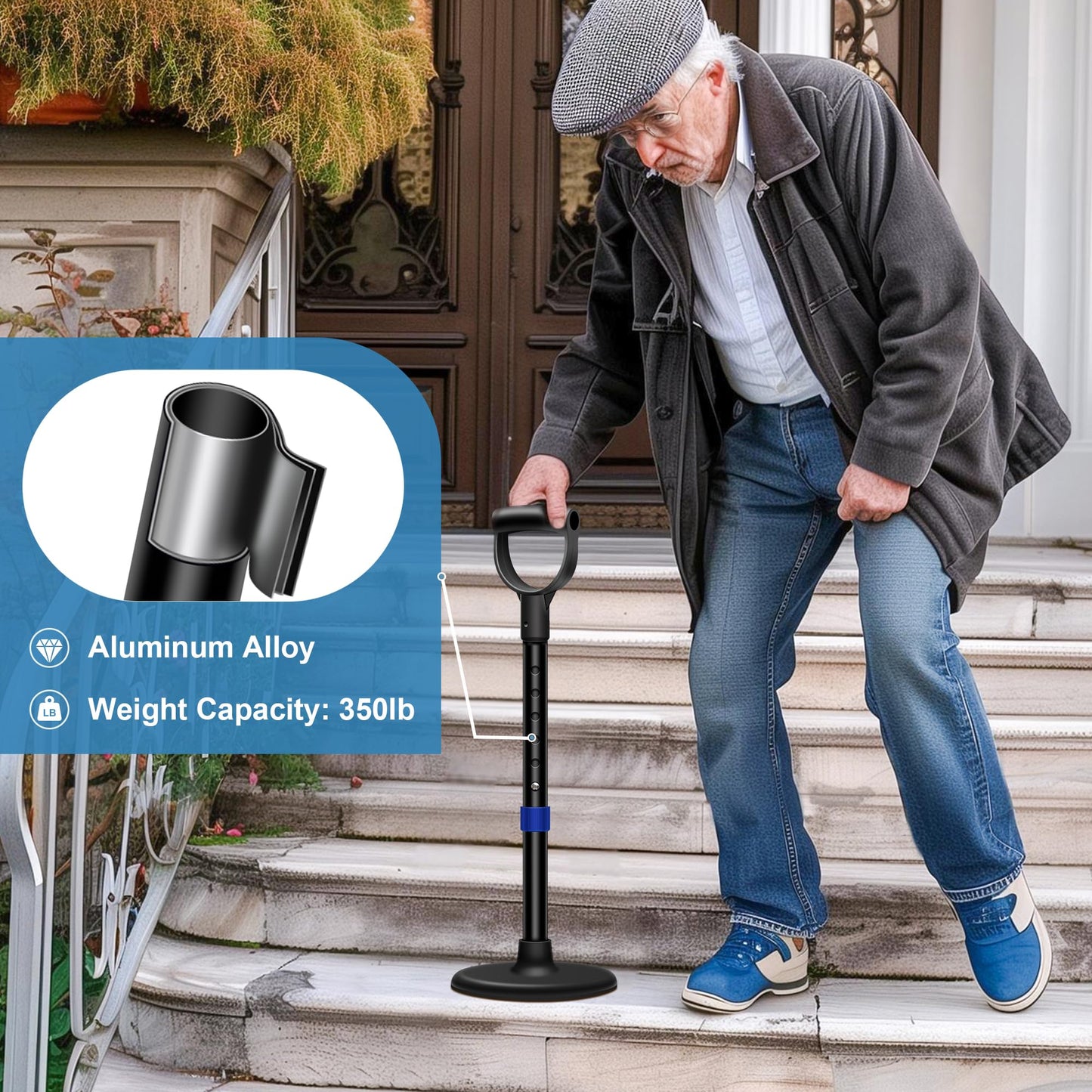 Standing Aids & Supports with Large Base, Adjustable Mobility Aids & Equipment, Devices to Lift Elderly Off Floor, Stair Lifts for Seniors(Black & Blue)