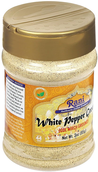 Rani White Pepper (GOL Mirch), Ground Spice 3oz (85g) PET Jar ~ All Natural | Vegan | Gluten Friendly | Non-GMO | Kosher | Indian Origin