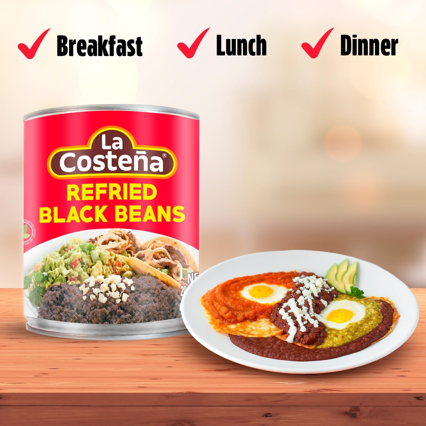 La Costeña Refried Black Beans - Ready-to-Eat Canned Refried Beans for Mexican Food, Mexican Rice, Nacho Bean Dip, Bean Burrito, Burger, Carne Asada, Fajita & Taco Seasoning - 20.5oz, 12 Pack Cans