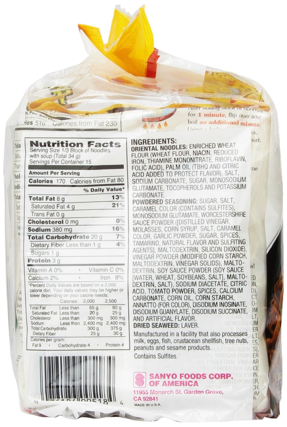 Sapporo Ichiban Chow Mein Yakisoba, 5 Count, 18 Ounce (Pack of 6)