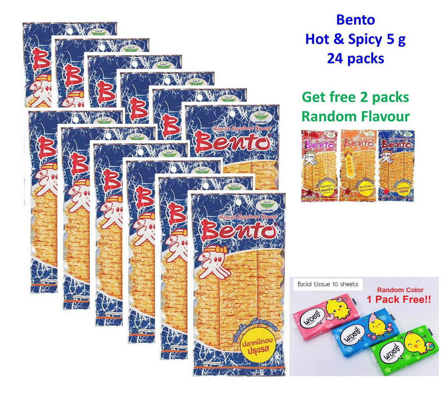 Bento Bake Seasoned Squid & Surimi Seafood Thai Snack Choose from 3 Flavors 5 gram (Pack of 24)