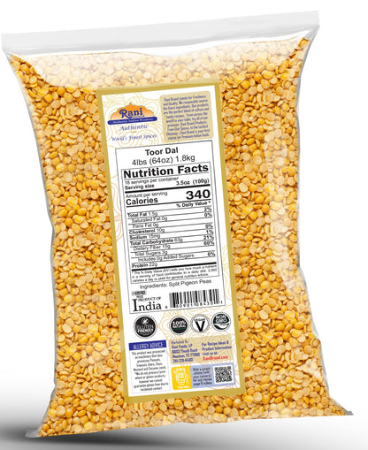 Rani Toor Dal (Split Pigeon Peas) 64oz (4lbs) 1.81kg Bulk ~ All Natural | Gluten Friendly | NON-GMO | Vegan | Indian Origin