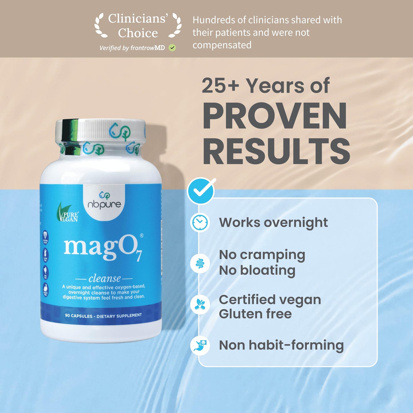 nbpure MagO7 - Natural Colon Cleanse & Detox - Occasional Constipation Relief, Stool Softener, & Bloating Support for Men & Women - Ozonated Magnesium Oxide, 180 Capsules