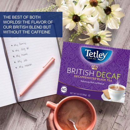 Tetley British Blend Premium Decaf Black Tea, Decaffeinated Tea, 40 Teabags (Pack of 6), Rainforest Alliance Certified