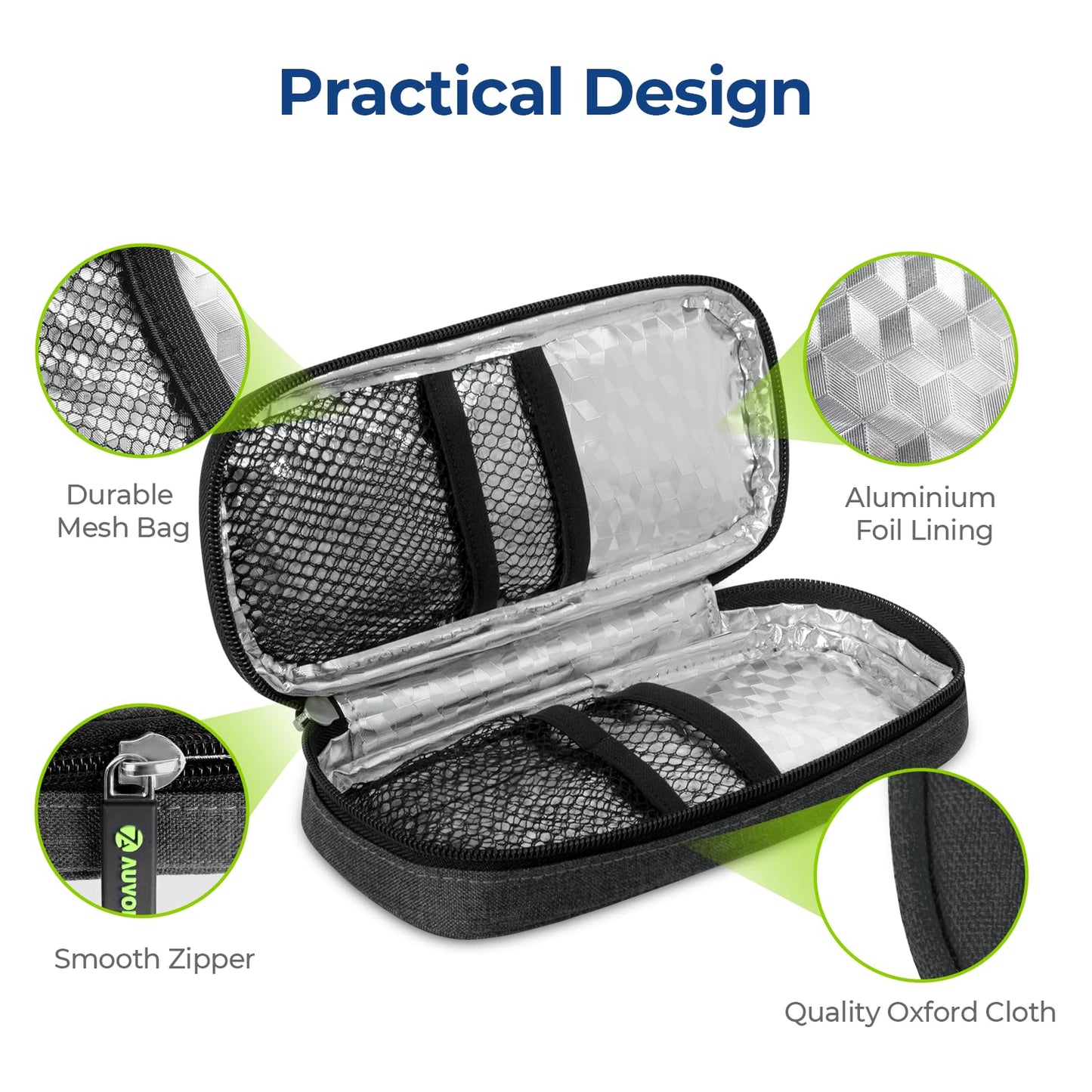 AUVON Insulin Cooler Travel Case with 2 x 90g TSA Approved Ice Packs, Diabetic Medication Insulated Cooling Bag for Insulin Pens and Diabetic Supplies Storage, Compact for Daily Life and Trips