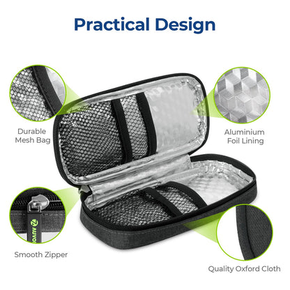 AUVON Insulin Cooler Travel Case with 2 x 90g TSA Approved Ice Packs, Diabetic Medication Insulated Cooling Bag for Insulin Pens and Diabetic Supplies Storage, Compact for Daily Life and Trips