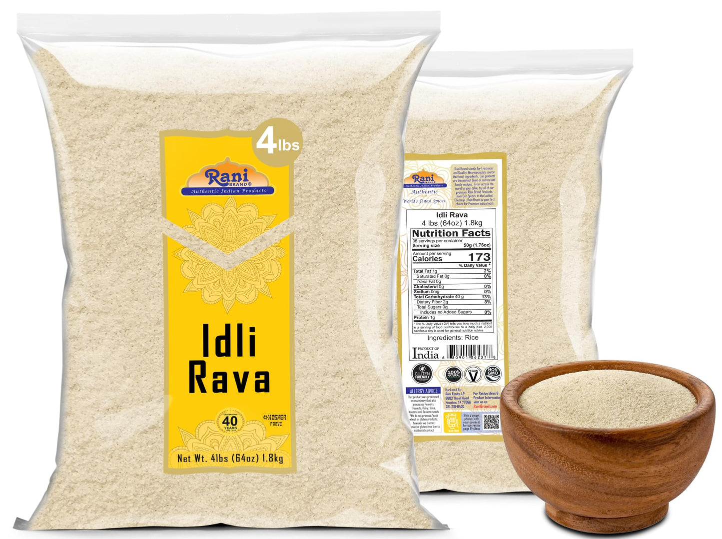 Rani Idly Rava (Parboiled Cream of Rice) 64oz (4lbs) 1.81kg ~ All Natural | Vegan | Gluten Friendly | NON-GMO | Indian Origin