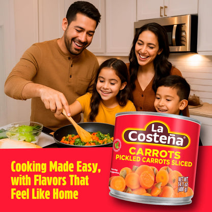 La Costeña Sliced Pickled Carrots with Pickled Jalapenos - Sliced Carrots with Jalapeno Peppers - Mexican Food, Taco Toppings & Salsa - Hot Pickled Vegetables - 14.1oz, 12 Pack Canned Vegetables