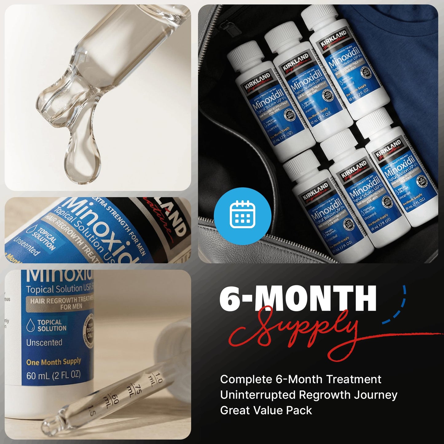 Minoxidil-5% Extra Strength Hair Regrowth for Men, 6 Month Supply