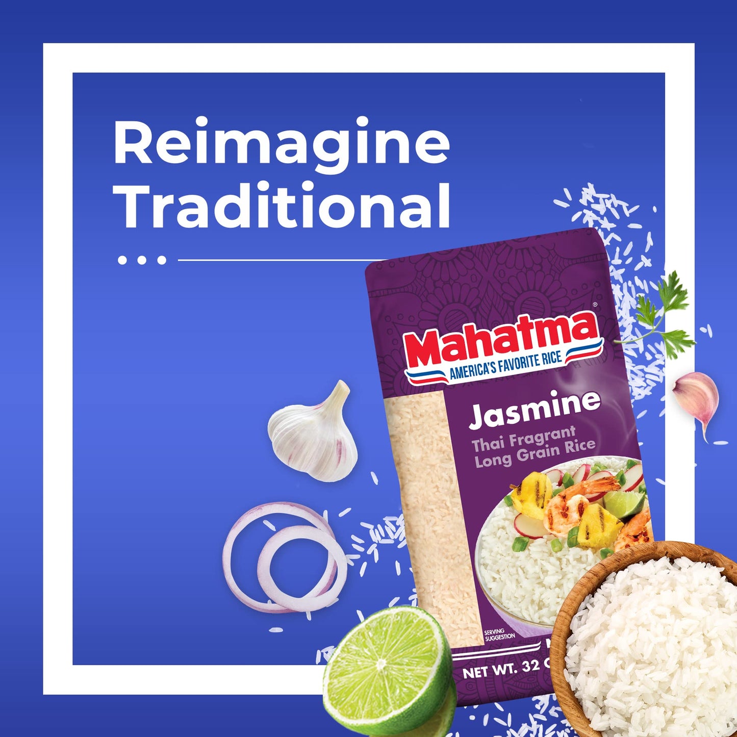 Mahatma Jasmine, 2lb Bag of Rice, Thai, Indian, or Cambodian Fragrant Flavored Rice, Stovetop or Microwave