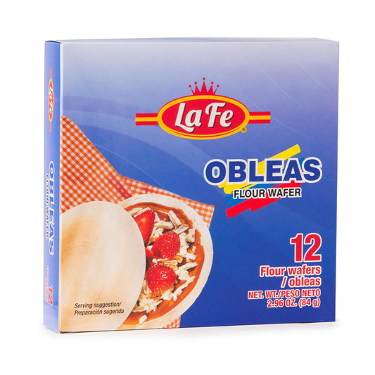 La Fe Obleas 2.96oz - 12 Wafers - 1 Pack - Flour Wafer Delicious Cajeta Snack - Dulces Colombianos