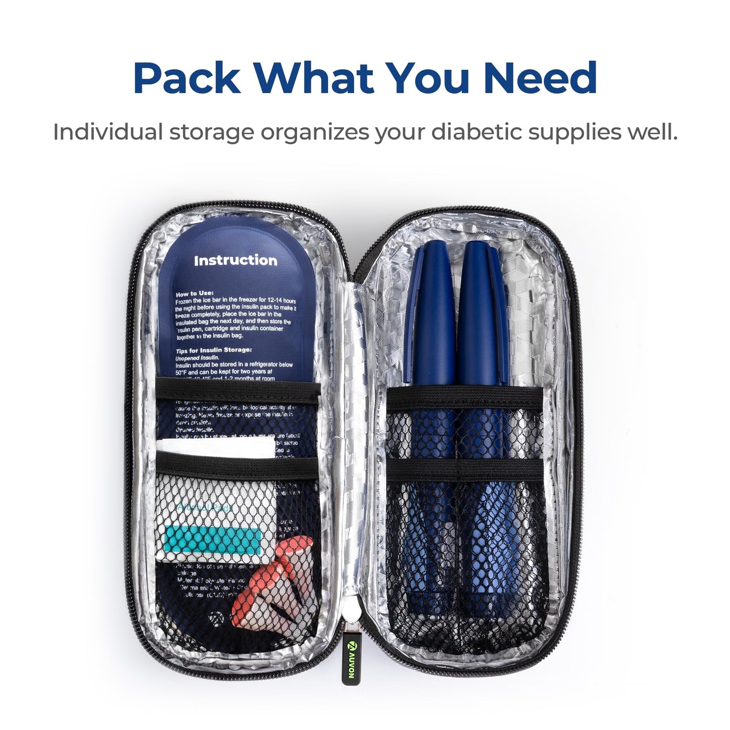 AUVON Insulin Cooler Travel Case with 2 x 90g TSA Approved Ice Packs, Diabetic Medication Insulated Cooling Bag for Insulin Pens and Diabetic Supplies Storage, Compact for Daily Life and Trips