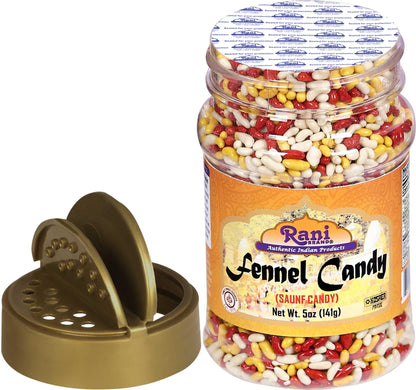 Rani Sugar Coated Fennel Candy 5oz (141g) PET Jar ~ Indian After Meal Digestive Treat | Vegan | Gluten Friendly | NON-GMO | Indian Origin