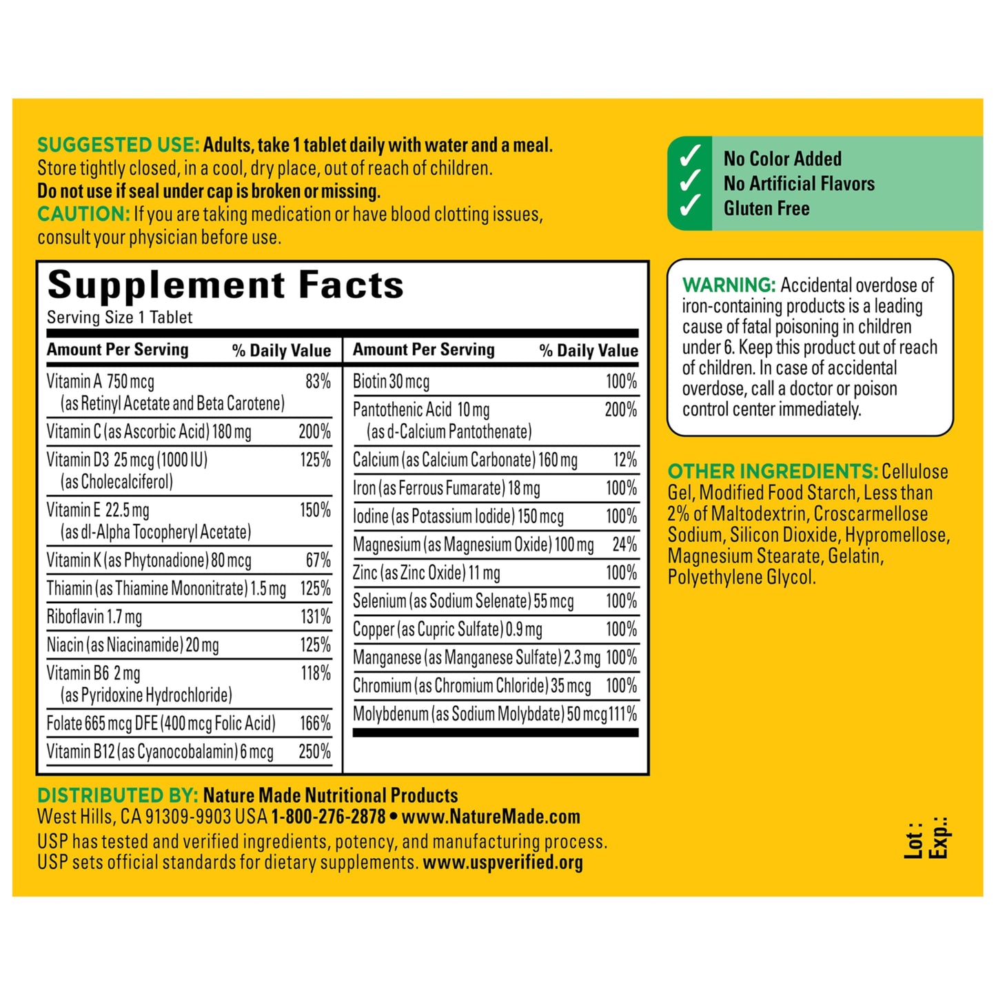 Nature Made Multivitamin Tablets with Iron, Multivitamin for Women and Men for Daily Nutritional Support, Nature Made Multi Vitamins for Adults, 130 Tablets, 130 Day Supply