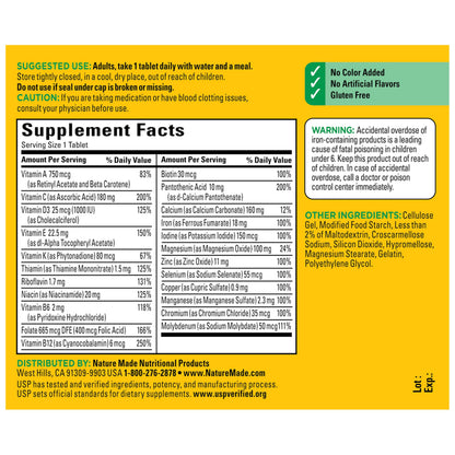Nature Made Multivitamin Tablets with Iron, Multivitamin for Women and Men for Daily Nutritional Support, Nature Made Multi Vitamins for Adults, 130 Tablets, 130 Day Supply