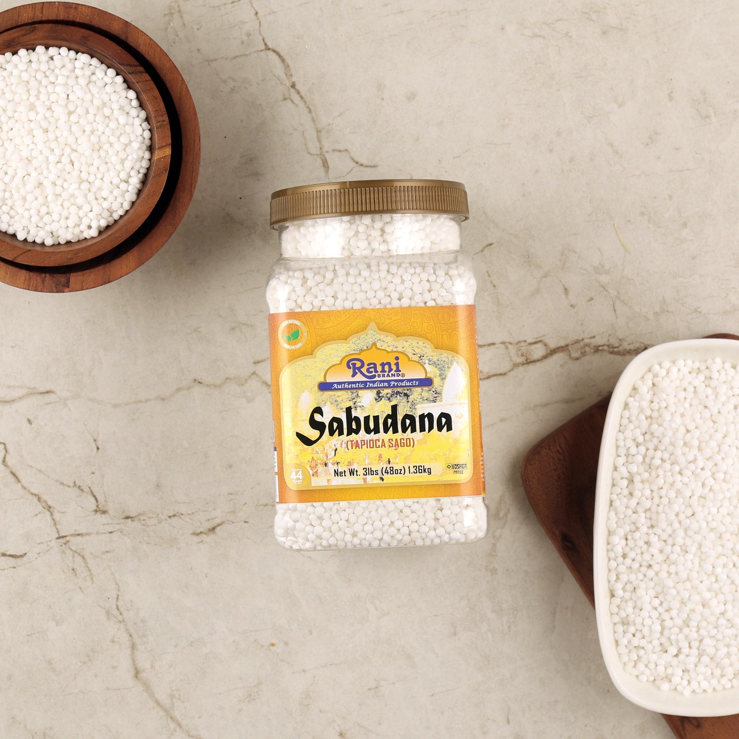 Rani Sabudana (Tapioca/Sago) Pearls 48oz (3lbs) 1.36kg Bulk PET Jar~ All Natural | Vegan | No Colors | NON-GMO | Indian Origin