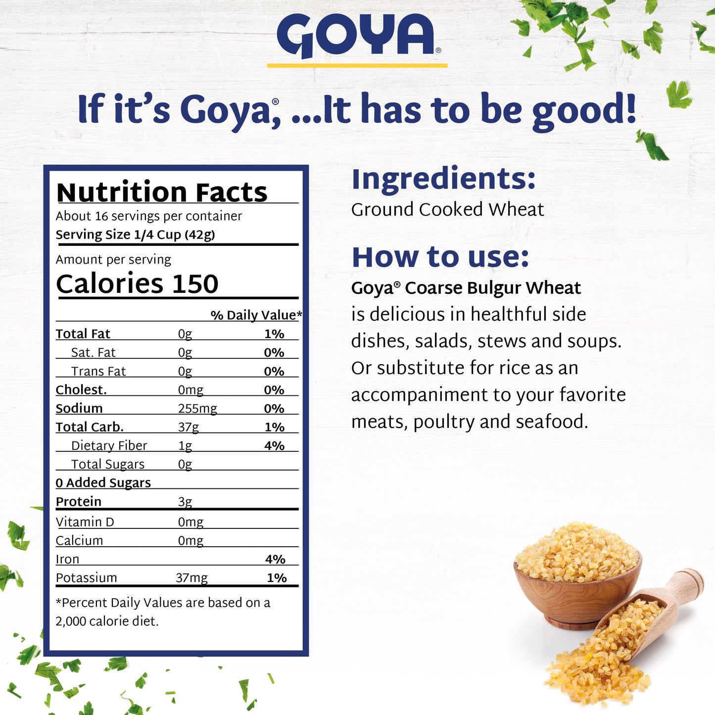 Coarse Bulgur Wheat by Goya, Nutritious Bulgur Wheat for Tabouleh, Salads, Soups, and Pilafs, 24oz. Bag
