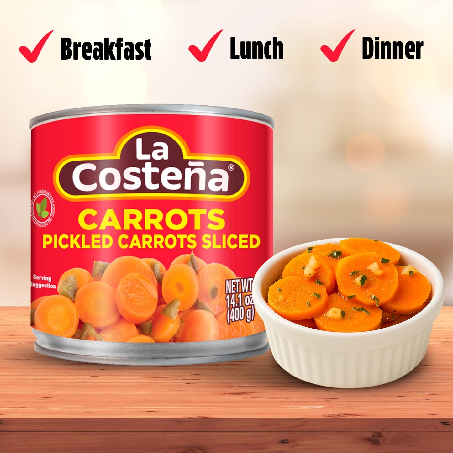 La Costeña Sliced Pickled Carrots with Pickled Jalapenos - Sliced Carrots with Jalapeno Peppers - Mexican Food, Taco Toppings & Salsa - Hot Pickled Vegetables - 14.1oz, 12 Pack Canned Vegetables