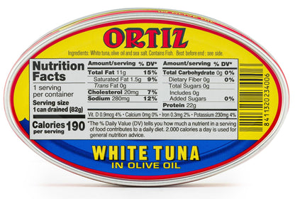 Ortiz White Tuna in Olive Oil, Fresh Tender Slices, Spanish Wild Caught Tuna, High in Protein and Omega 3 Fats, Excellent in Salad, Pasta or Sandwiches - No Need to Add Mayo, 3.95oz Can (Pack of 12)