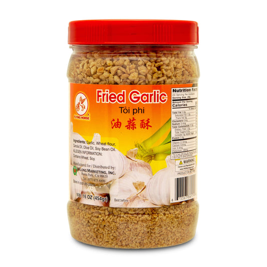 Flying Horse Crispy Fried Garlic – 16 oz (1 lb) | Premium Golden Brown Crunchy Garlic | All-Natural, No Preservatives, Ready-to-Use Topping for Salads, Soups, Noodles & More