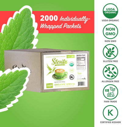 Stevita Organic Spoonable Stevia Packets - 2000 count - Stevia & Erythritol All Natural Sweetener, No Calories - USDA Organic, Non GMO, Vegan, Kosher, Paleo, Gluten-Free - 2000 Servings