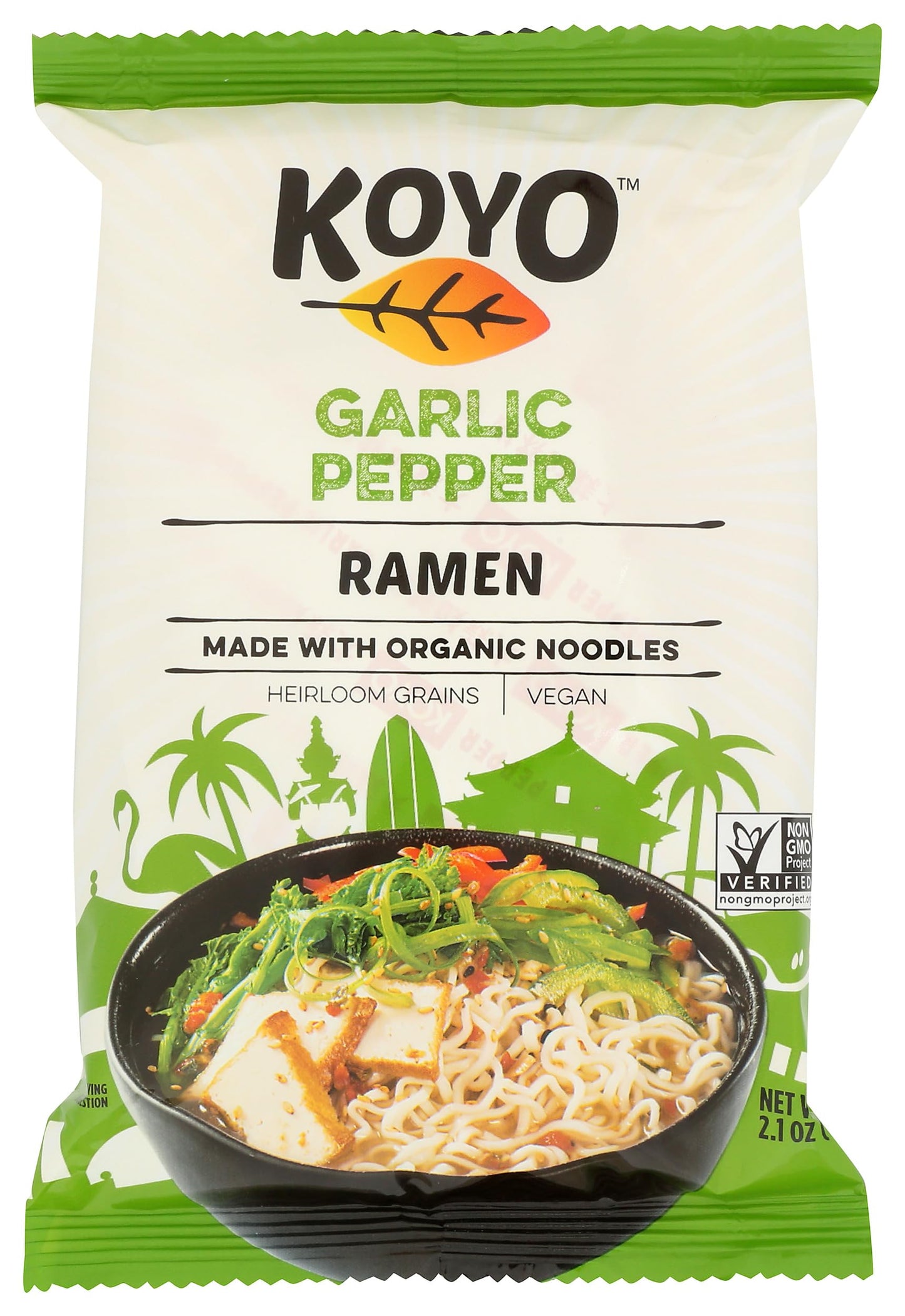 Koyo Ramen Soup, Garlic Pepper, Made With Organic Noodles, No MSG, No Preservatives, Vegan, 2.1 Ounces