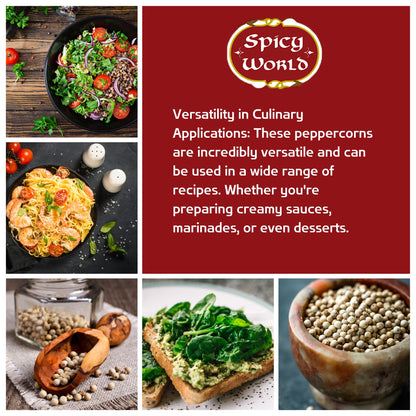 Spicy World Whole White Pepper 3.5 Ounce | 100% Natural & Pure | White Peppercorns | Peppercorn for Grinder Refill | Premium Quality White Peppercorns Whole