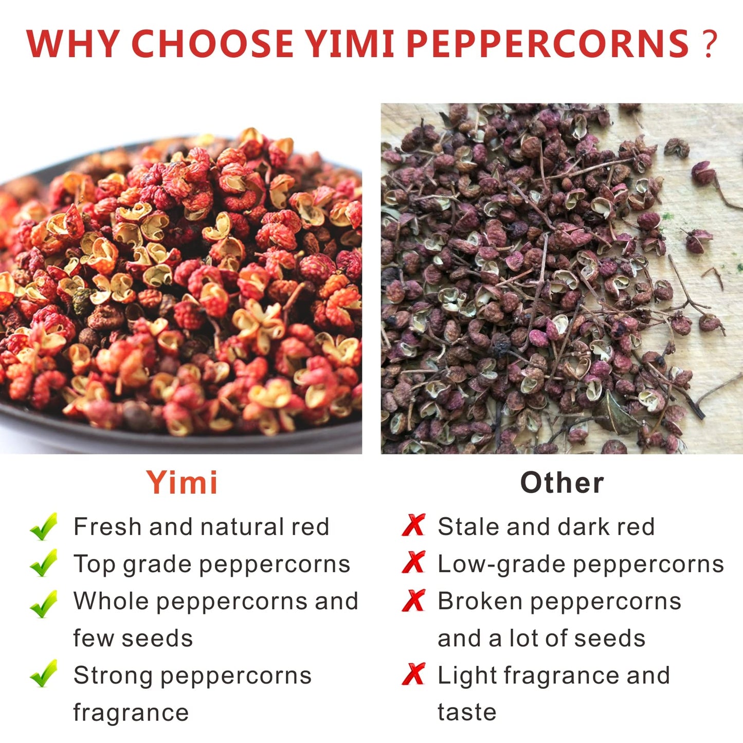 Yimi Sichuan Szechuan Peppercorns, Grade AAA Sichuan Whole Red Peppercorn, Strong Flavor for Mapo Tofu, Kung Pao Chicken, Ideal for Gift, 2.1 oz