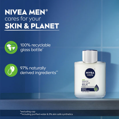 NIVEA MEN Sensitive Post Shave Balm, with VitaminPro Complex, Alcohol Free After Shave Balm for Men, 3.3 Fl Oz Bottle, Pack of 3