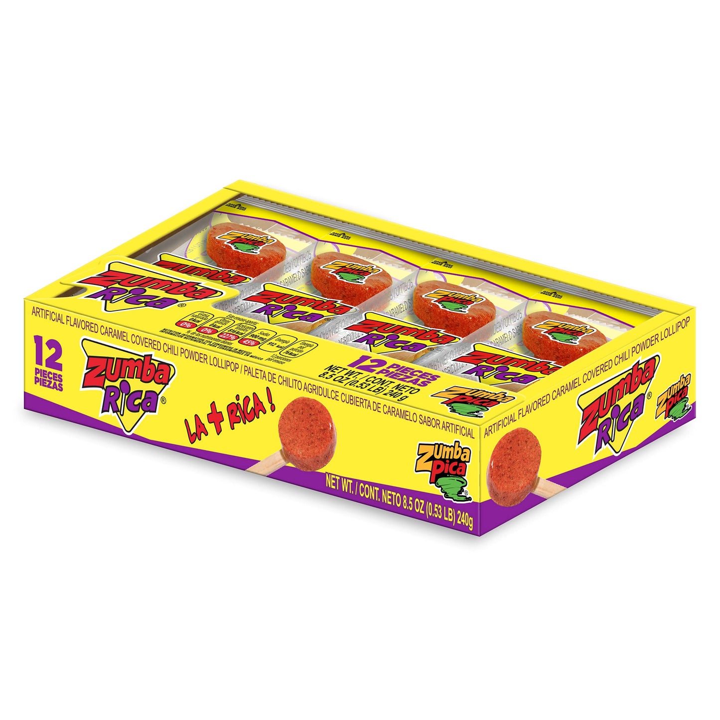 Zumba Rica Chilito Chili Powder Lollipop 12pcs - Lollipops with Chili Powder Cover with Caramel - Mexican Lollipop – Chili Powder Candy - Mexican Suckers with Chili Powder - Mexican Candy