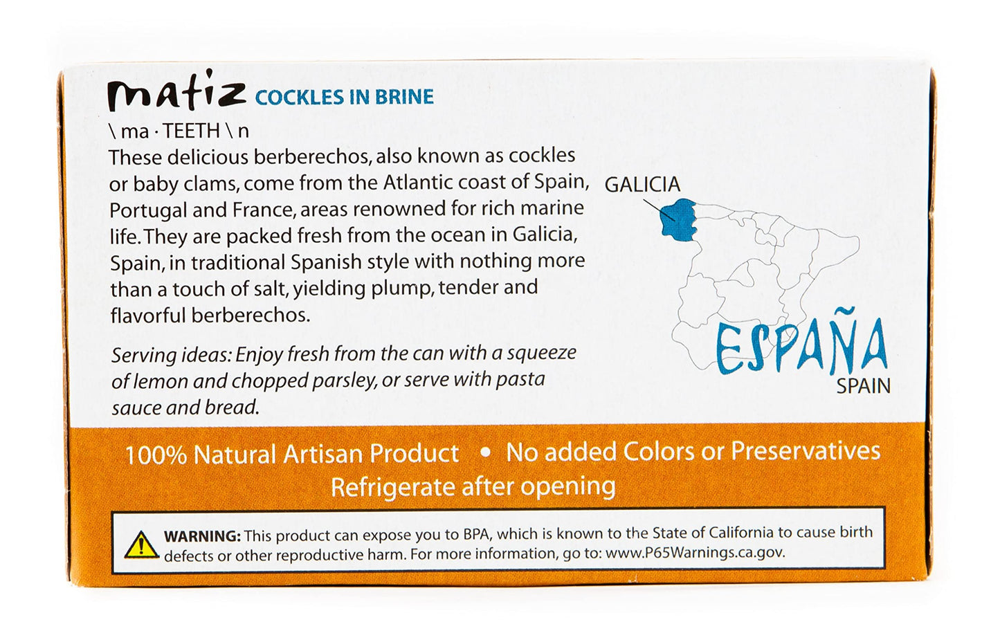 Matiz España Wild Cockles from Galicia, Spain in Natural Sea Salt Brine (4 oz.) Spanish Berberechos, Small Clams, Hand Packed, Size 45/55 (Pack of 3)