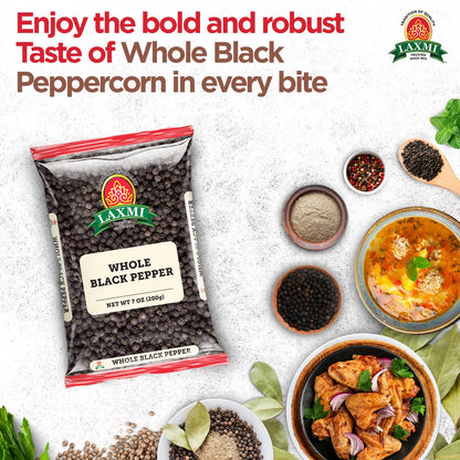 Laxmi Black Pepper Whole Peppercorns 200gm | Tellicherry Black Peppercorn | Premium quality and high value Peppercorns, black | Ethical sourced
