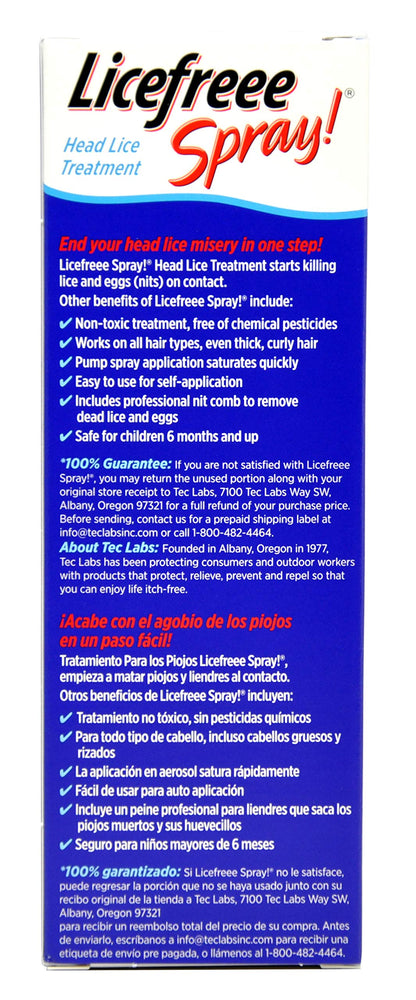 Licefreee Lice Spray for Kids Hair, Includes Professional Metal Nit & Lice Comb for Kids, Kills on Contact, 6 Fl Oz